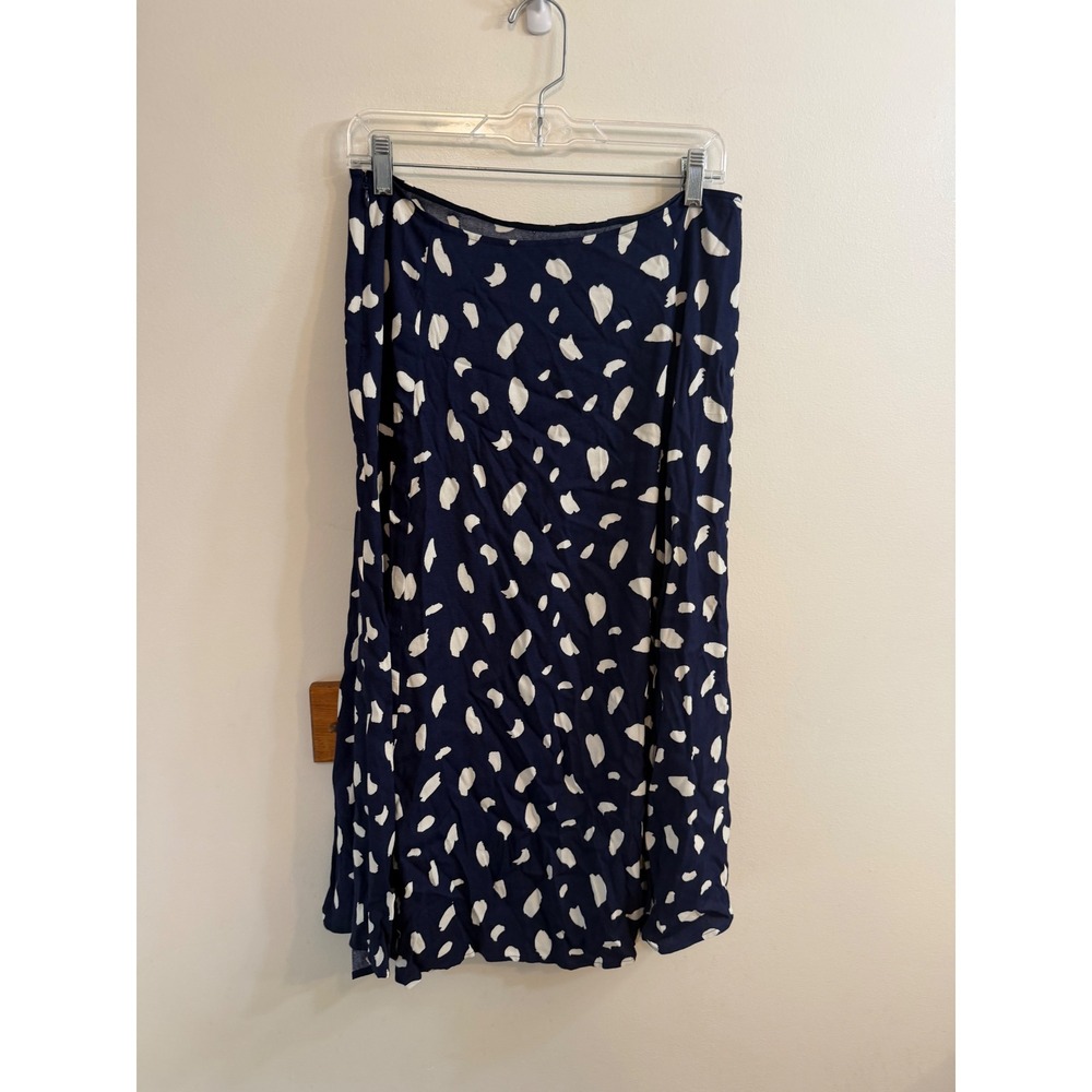 Reformation Zoe Splatter A-Line Midi Skirt 10 Navy Blue White Side Slit